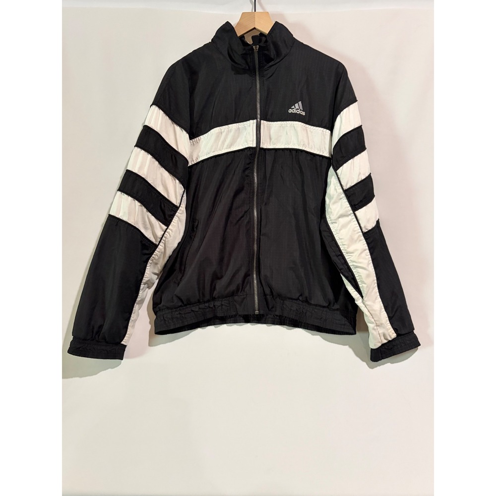 Vintage Adidas Jacket Windbreaker Full Zip Black White Medium Athletic Sporty